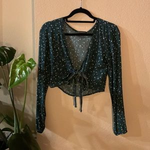 Brandy Melville Green Floral Tie Top